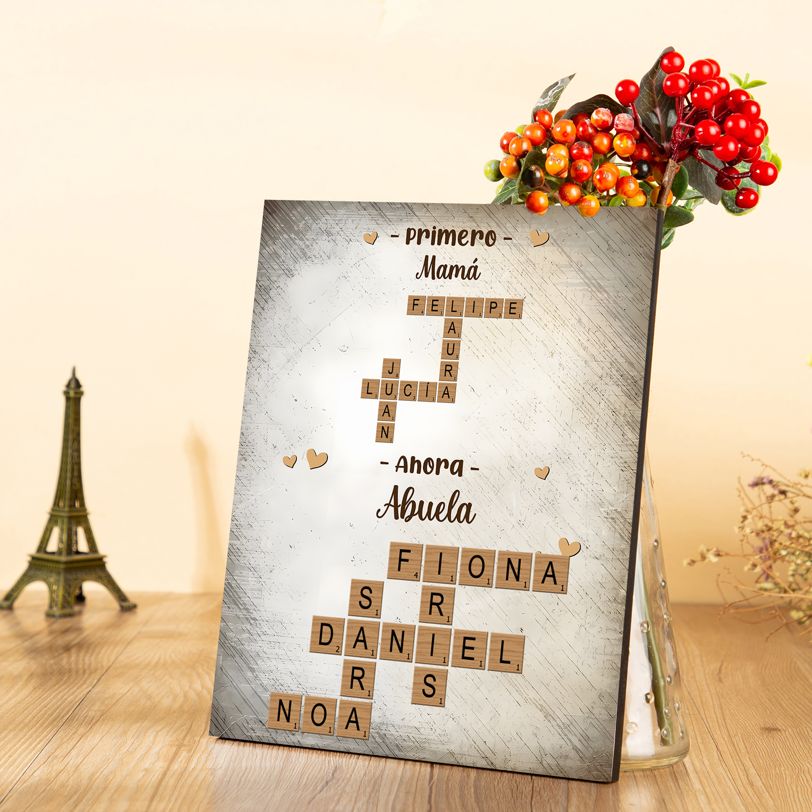 A mi abuela-Lámina crucigrama marco de madera 1-12 nombres personalizados | Jessemade