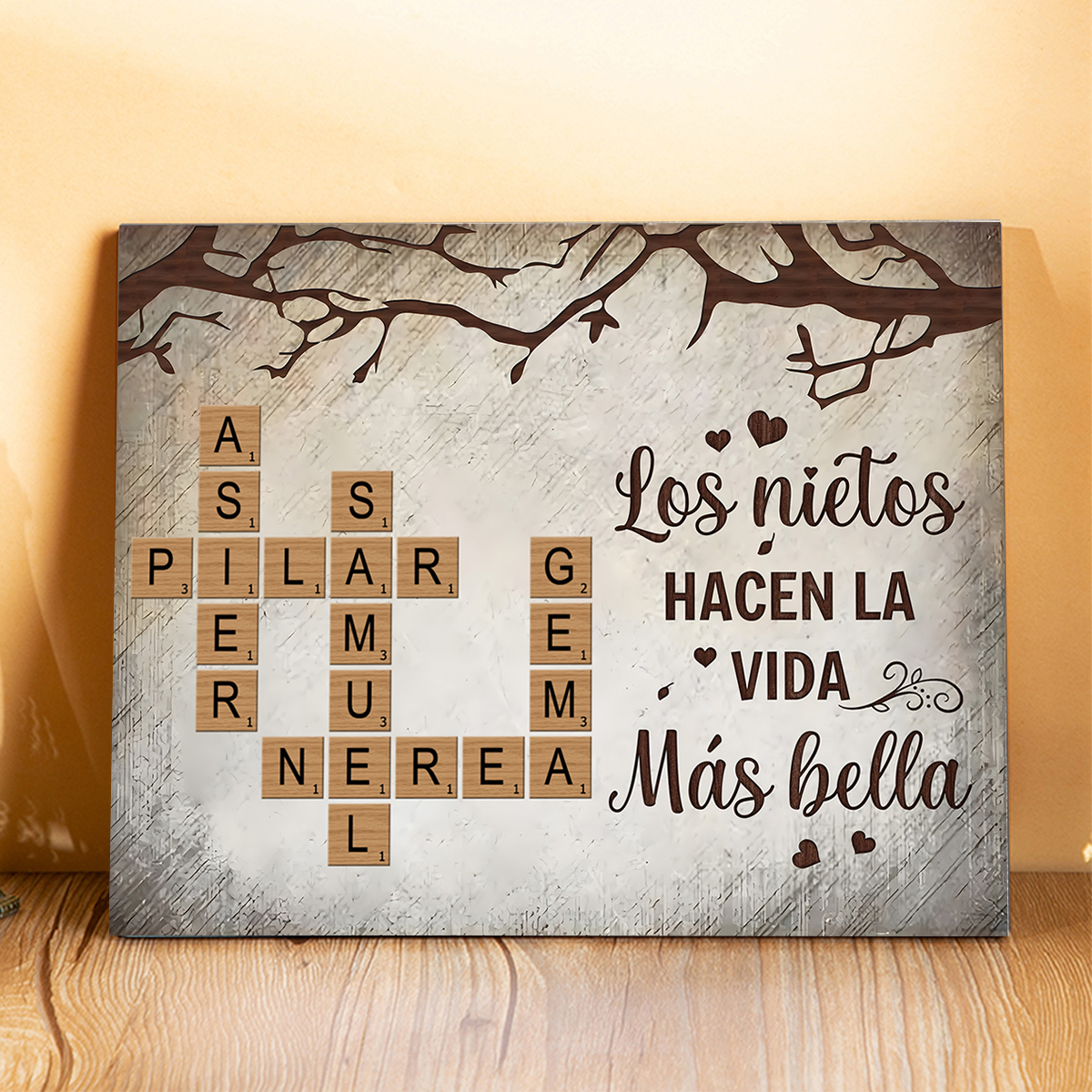 A mi abuela-Lámina crucigrama y árbol de la vida marco de madera 1-12 nombres personalizados | Jessemade