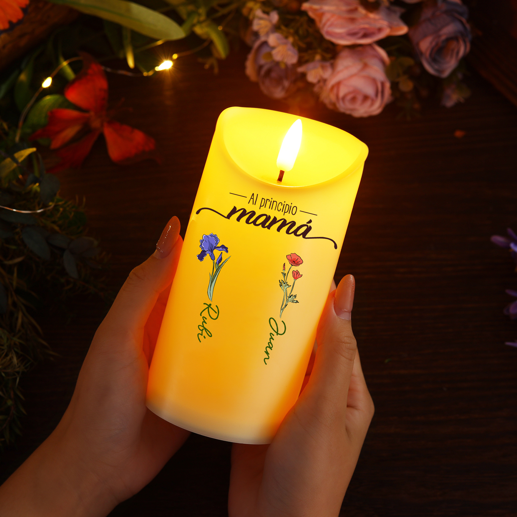A mi abuela-Vela electrónica primero mamá ahora abuela 2-12 nombres y flores personalizados | Jessemade