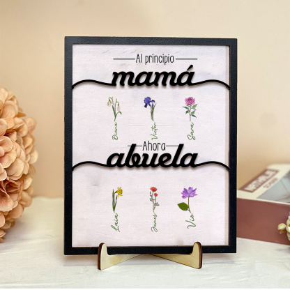 Decoración de Madera – Personalizada "A Mi Abuela" con Nombres y Flores de Nacimiento | Jessemade ES