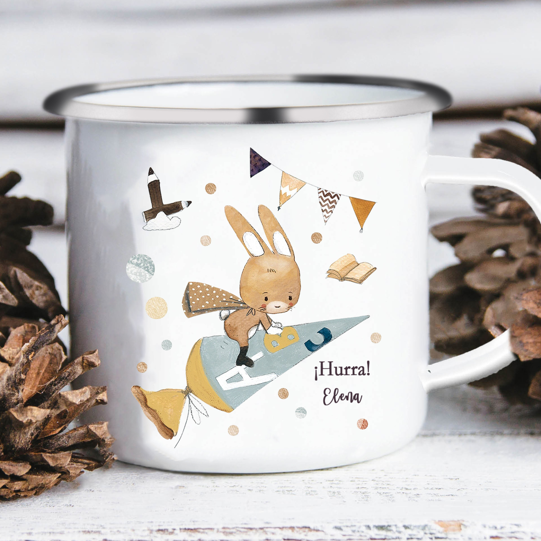 Vuelta al cole-Taza para niños "conejita" con 1 nombre y fecha persona
