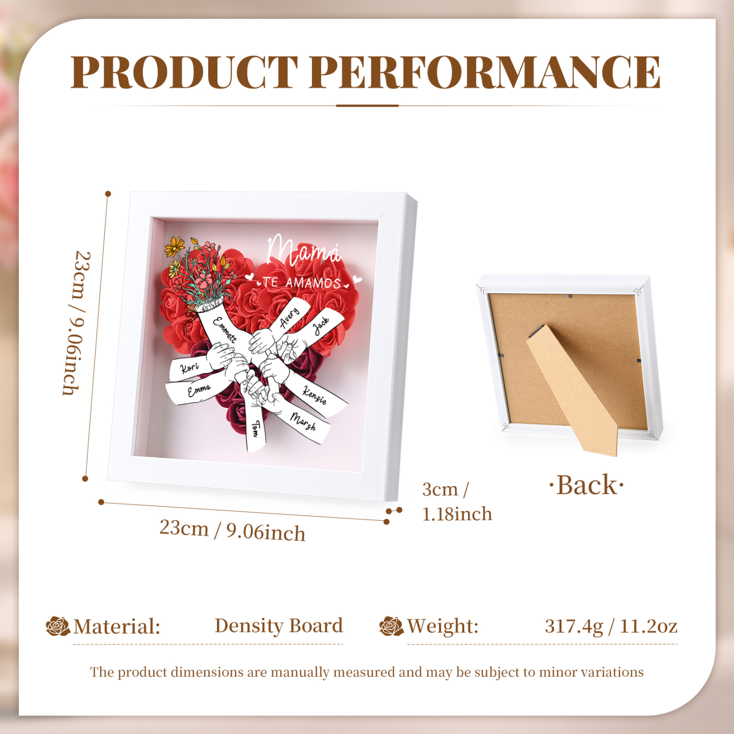A mi mamá/abuela-Marco de flores de madera mano con mano personalizado con 8 nombres y 1 texto | Jessemade