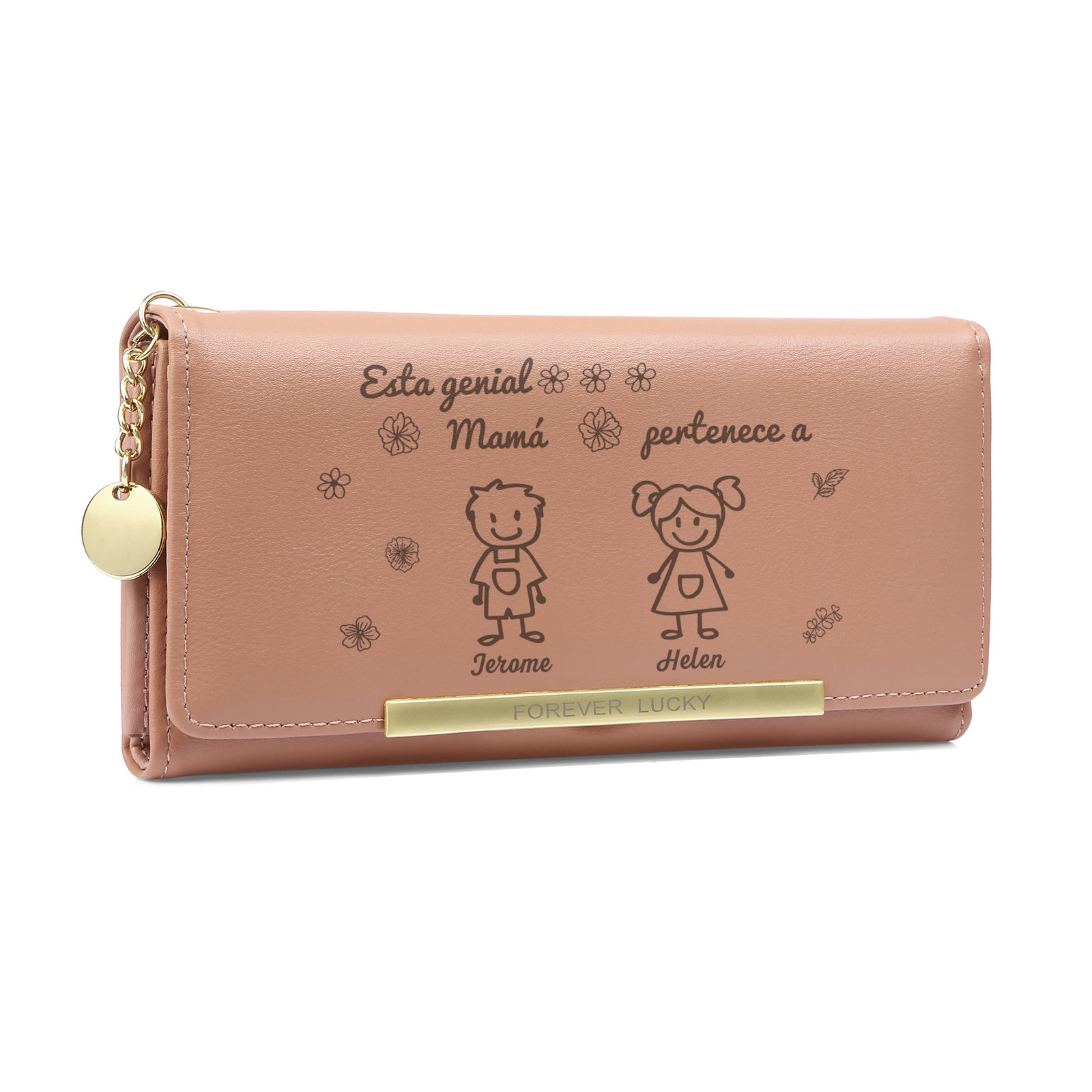 A mi mamá-Cartera con dibujos seleccionados 2 nombres personalizados billetera para mujer | Jessemade