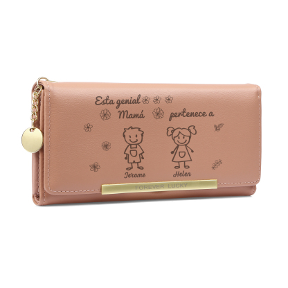 A mi mamá-Cartera con dibujos seleccionados 2 nombres personalizados billetera para mujer | Jessemade