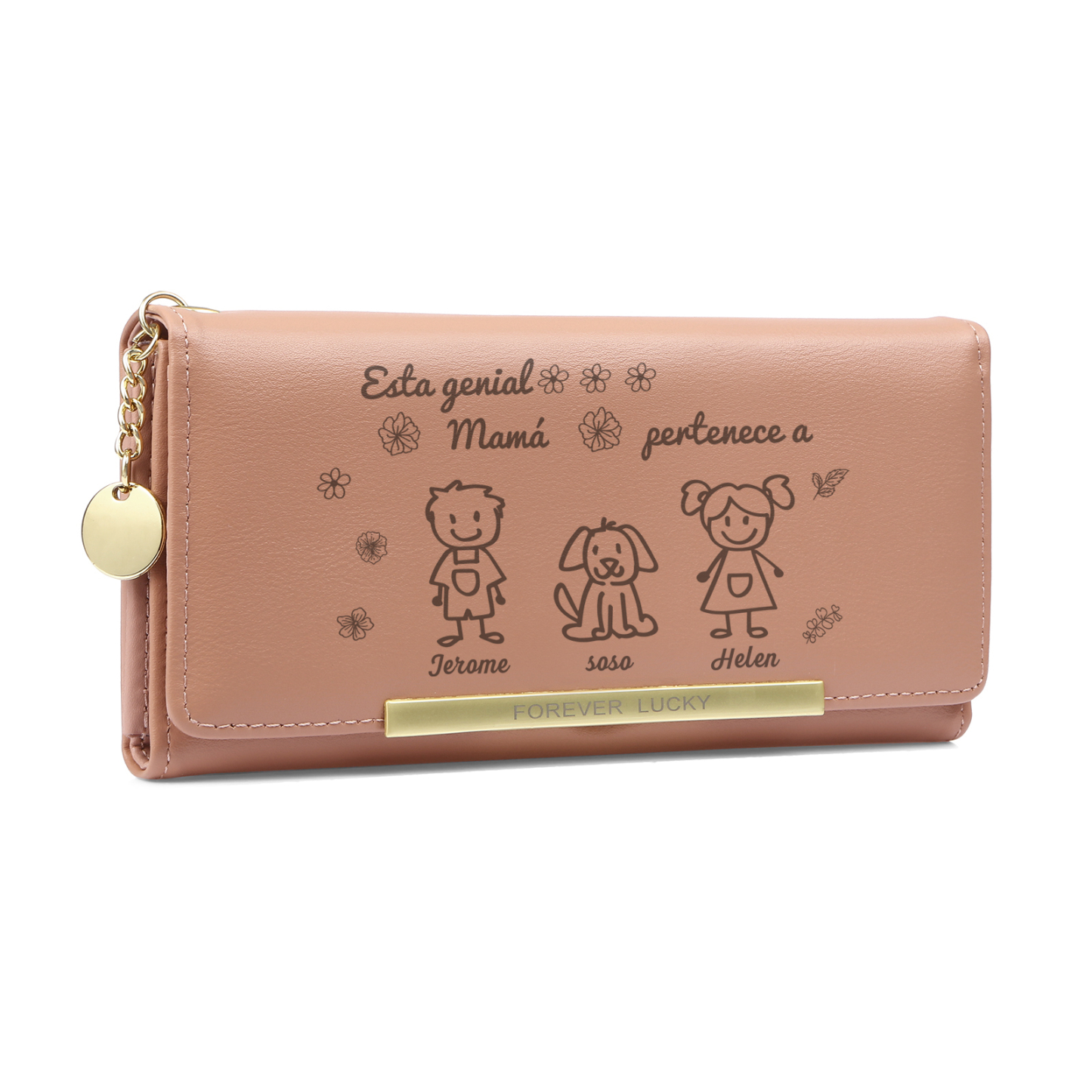 A mi mamá-Cartera con dibujos seleccionados 3 nombres personalizados billetera para mujer | Jessemade
