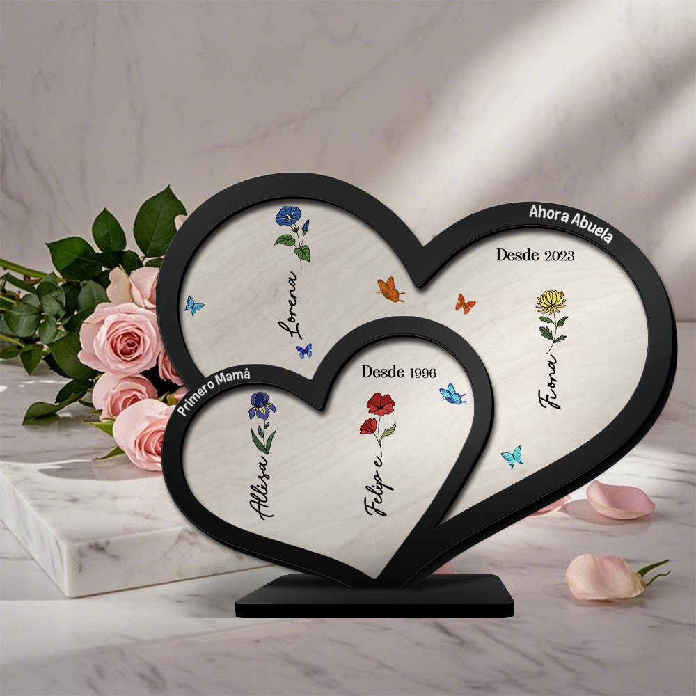 A mi abuela-Decoración de madera corazones entrelazados 2-10 nombres y flores de nacimiento personalizados | Jessemade