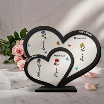 A mi abuela-Decoración de madera corazones entrelazados 2-10 nombres y flores de nacimiento personalizados | Jessemade