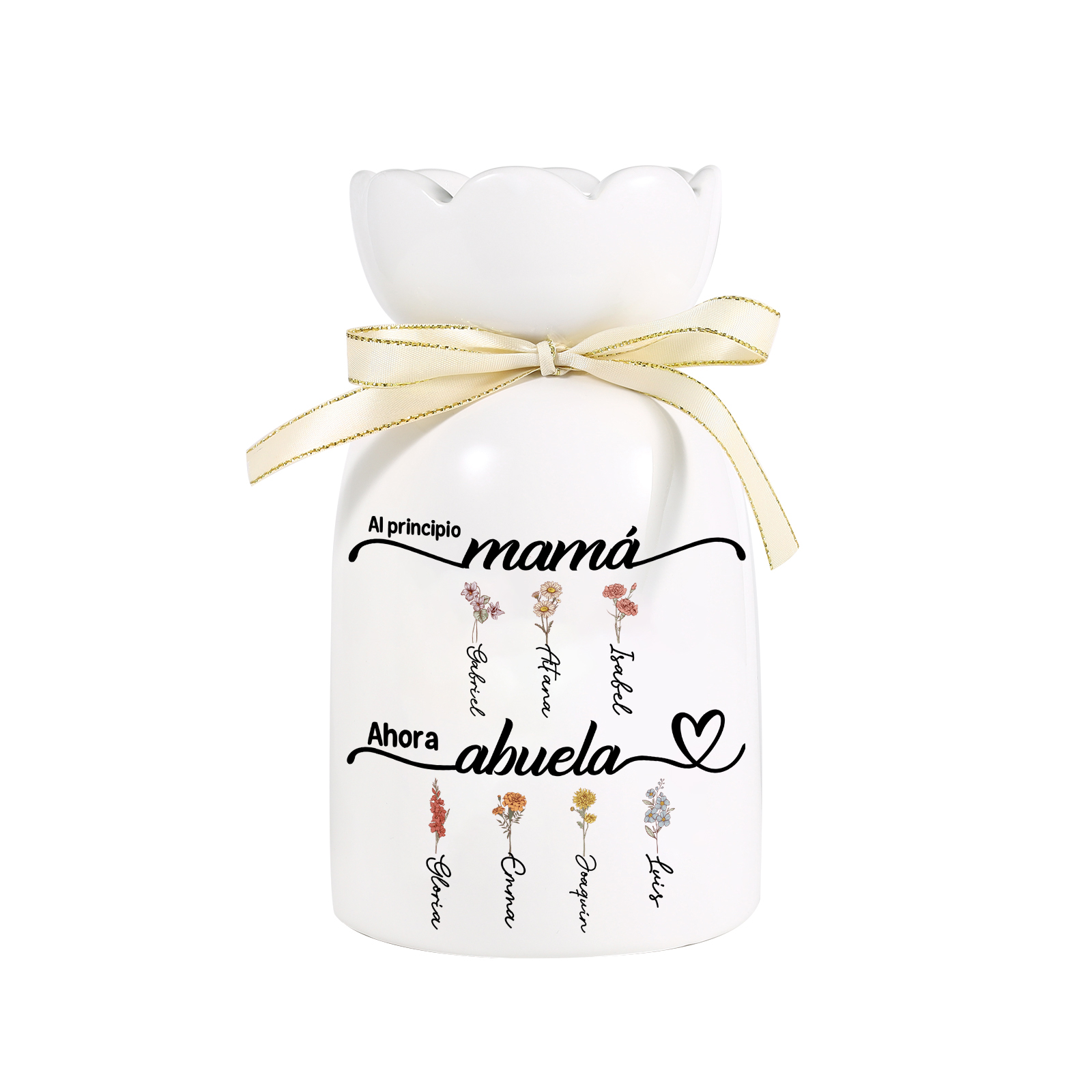 A mi abuela-Florero de cerámica con lazo 2-12 nombres y flores de nacimiento personalizados | Jessemade