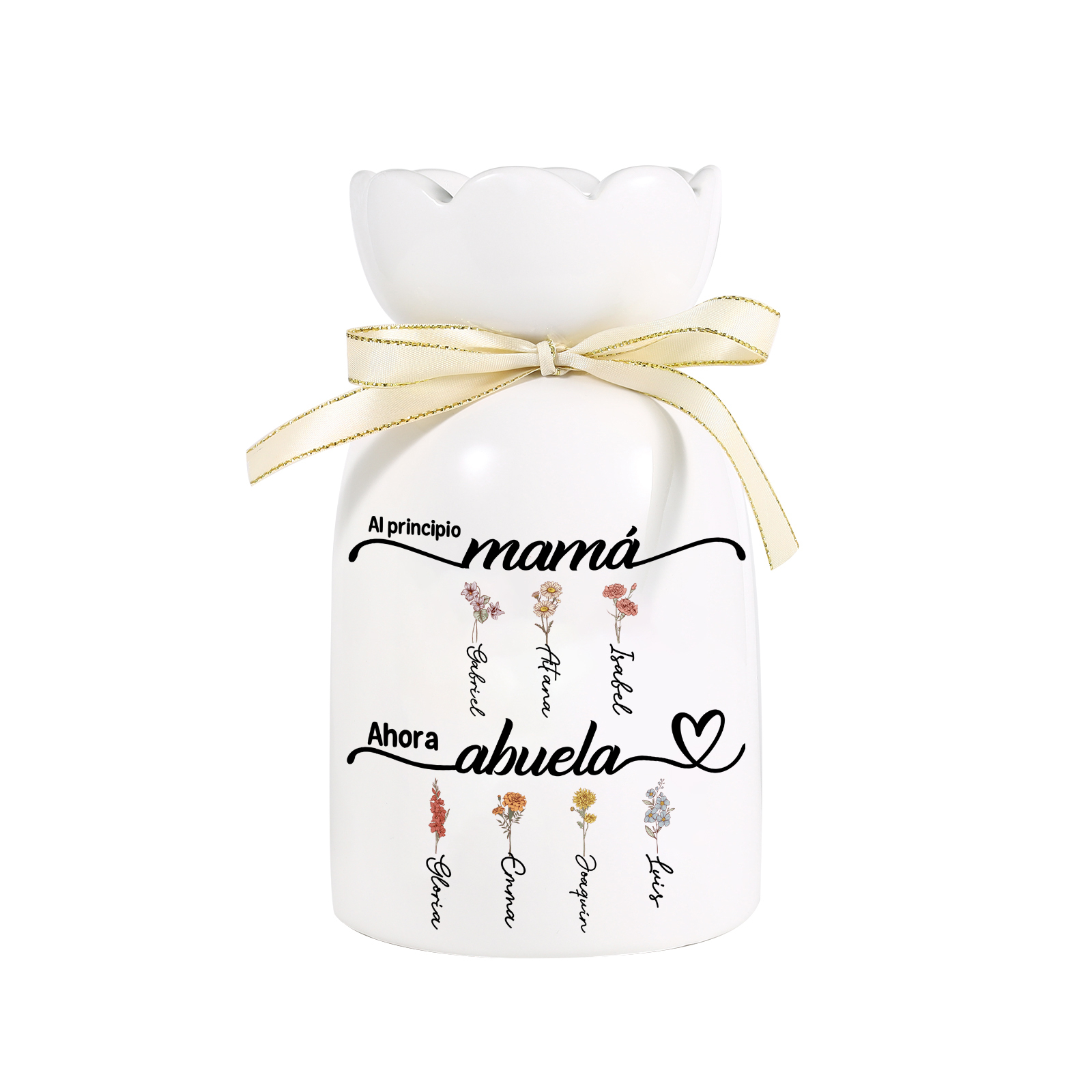 A mi abuela-Florero de cerámica con lazo 2-12 nombres y flores de nacimiento personalizados | Jessemade