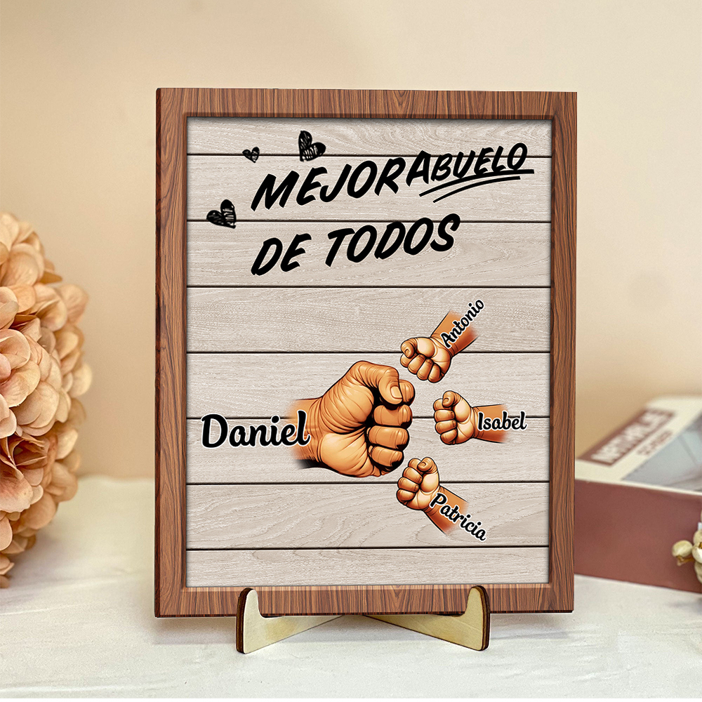 Lámina personalizada de puño con 2-9 nombres en madera, regalo único para papá o abuelo | Jessemade