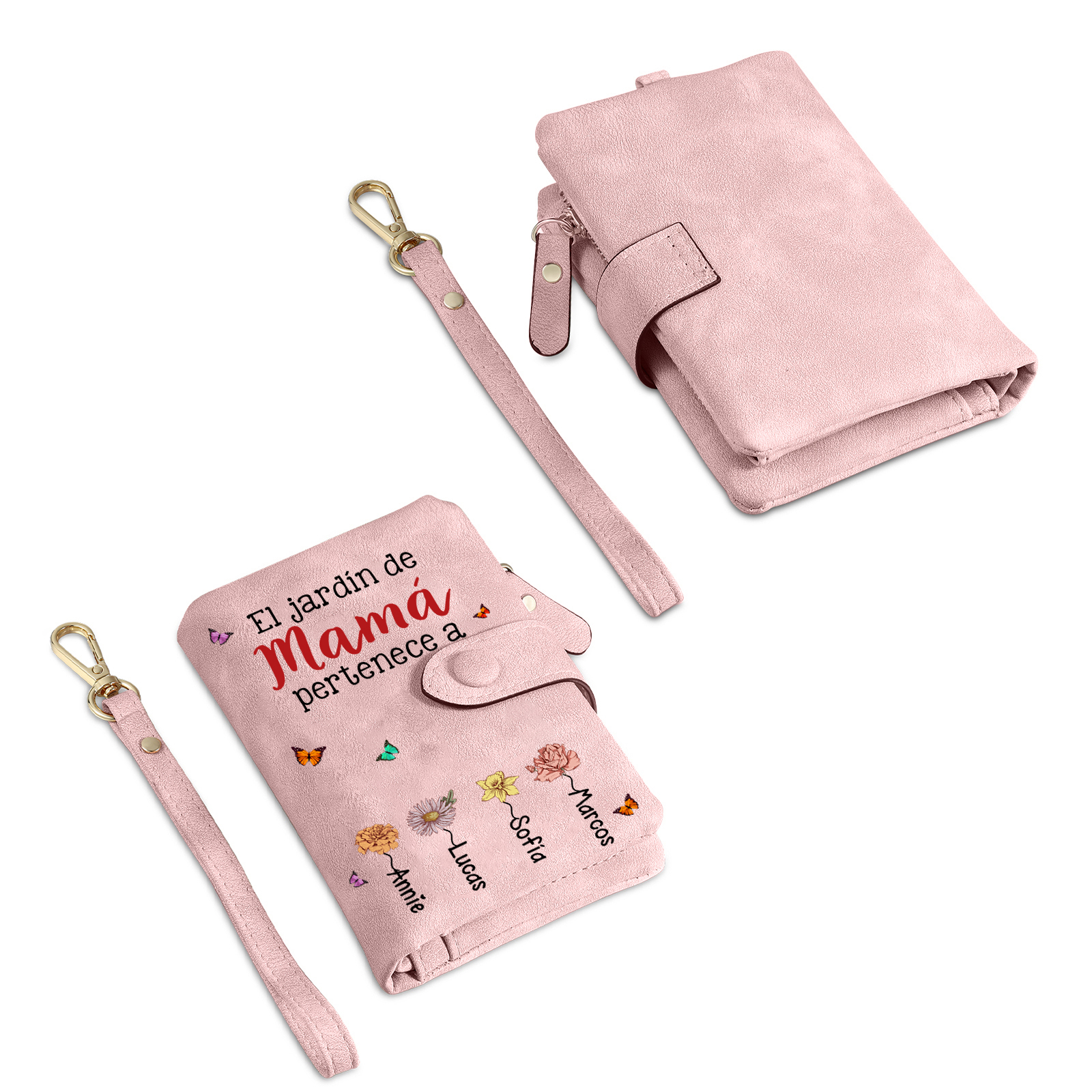 Cartera personalizada “El jardín de mamá/abuela” monedero de muñeca de piel sintética con estampado floral