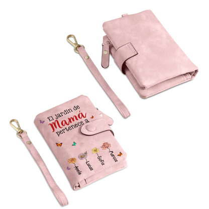 Cartera personalizada “El jardín de mamá/abuela” monedero de muñeca de piel sintética con estampado floral