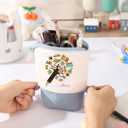 Estuche personalizado con nombre con diseños coloridos de árbol de ciencia para niños