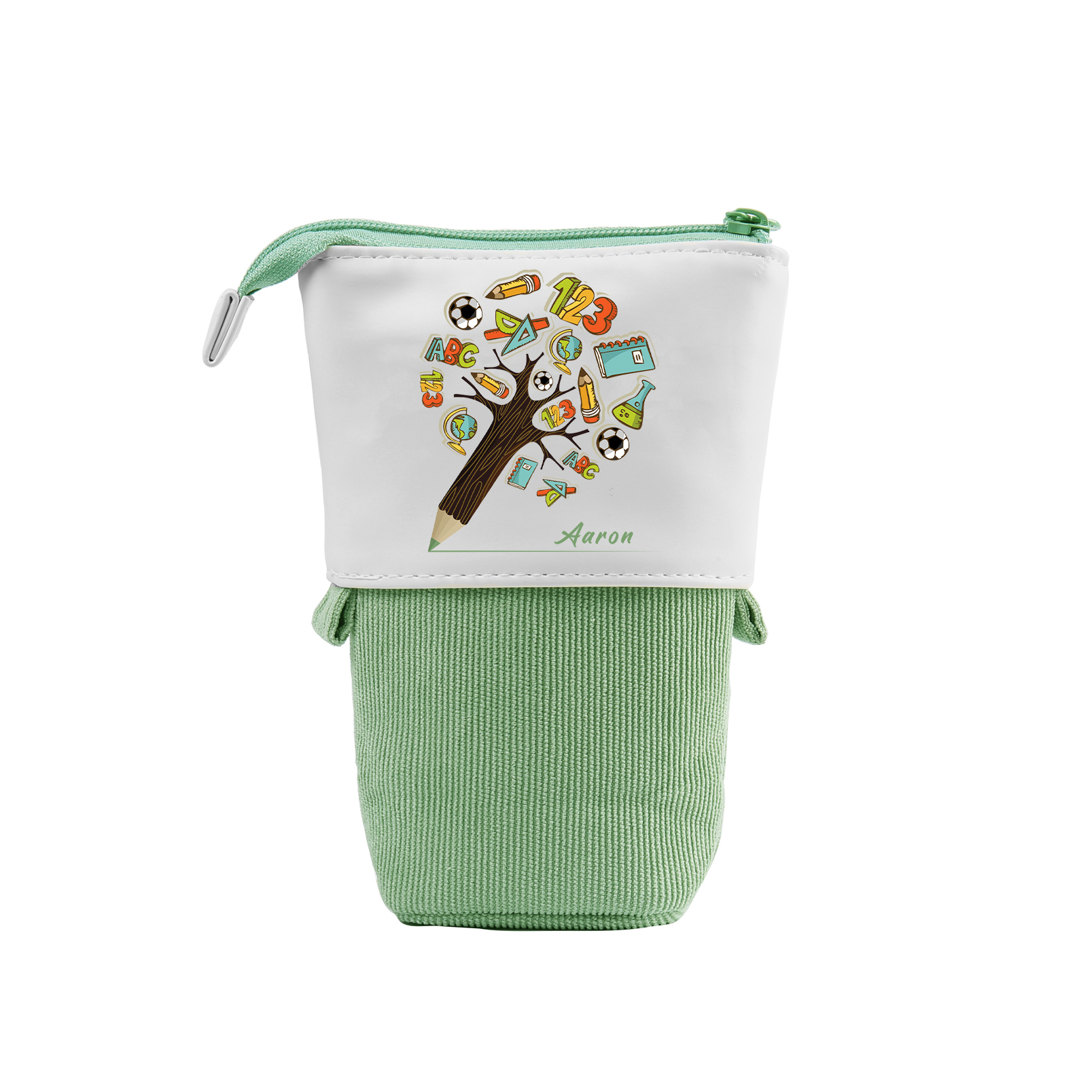 Estuche personalizado con nombre con diseños coloridos de árbol de ciencia para niños