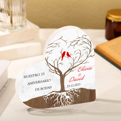 Navidad-Placa de acrílico en forma de corazón aniversario de bodas con número, fecha y nombres personalizados-Jessemade ES