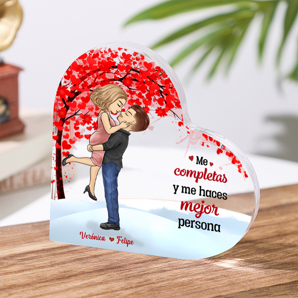 Placa de acrílico en forma de corazón para pareja con 2 nombres y figuras personalizados | Jessemade