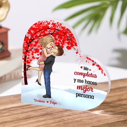 Placa de acrílico en forma de corazón para pareja con 2 nombres y figuras personalizados | Jessemade