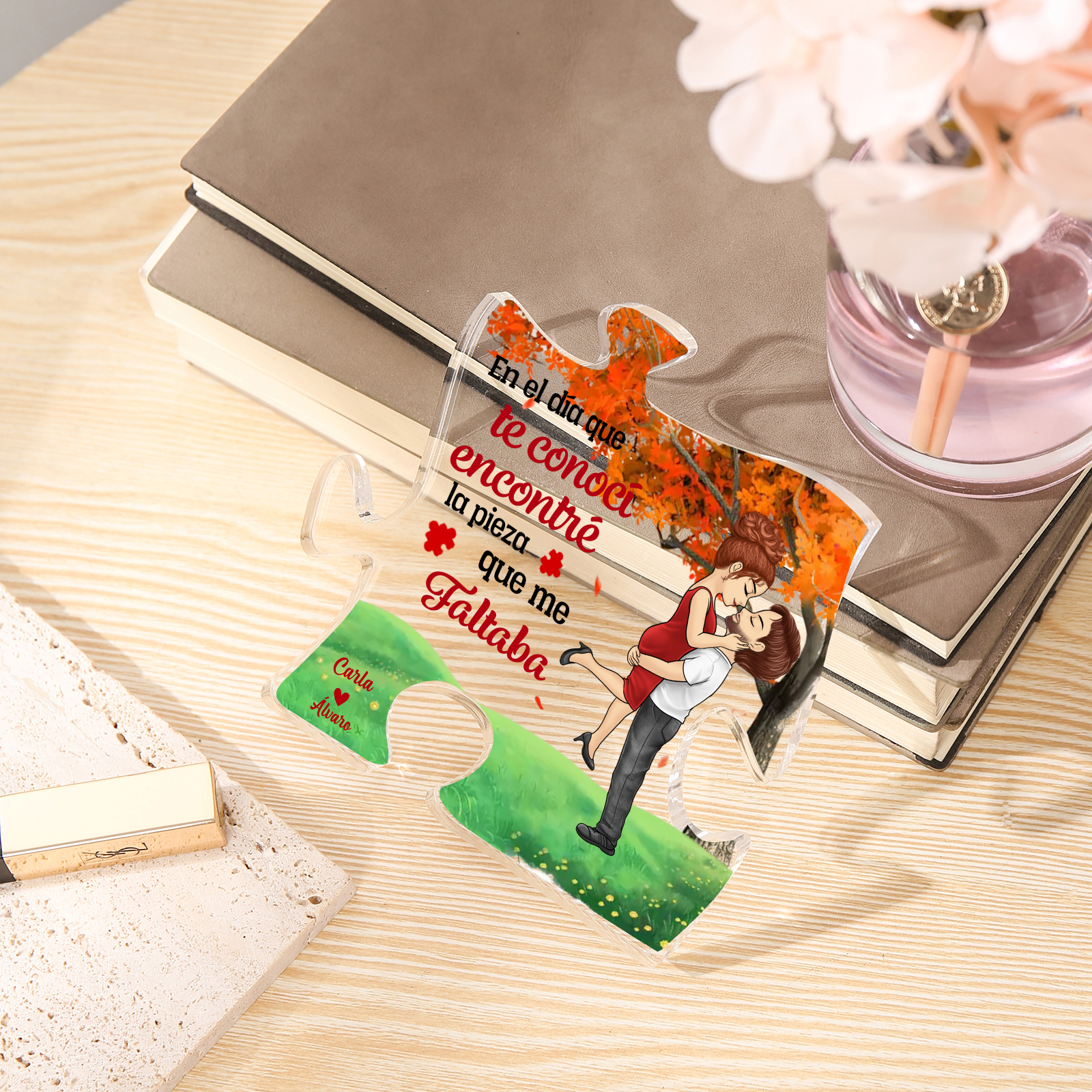 Placa de acrílico en forma de rompecabezas para pareja con 2 nombres y figuras personalizados | Jessemade