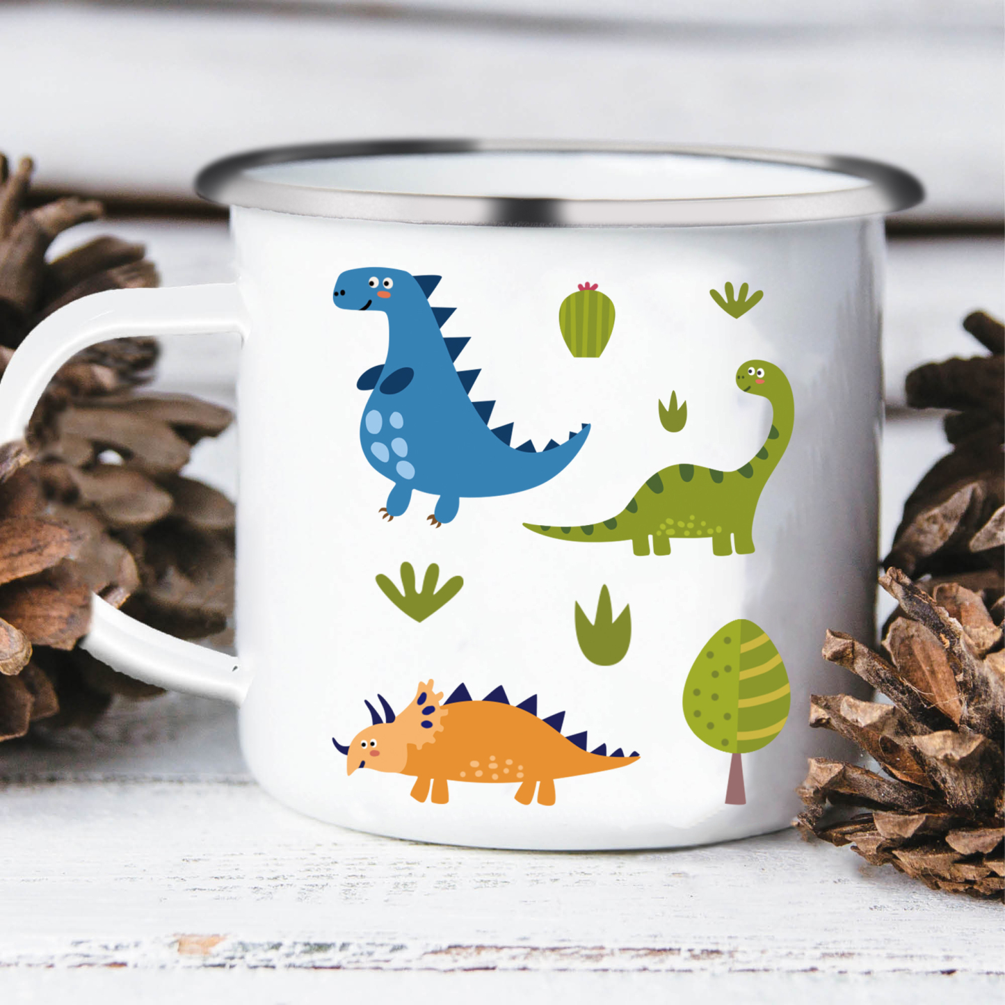 Vuelta al cole-Taza para niños "dinosaurios" con 1 nombre personalizado