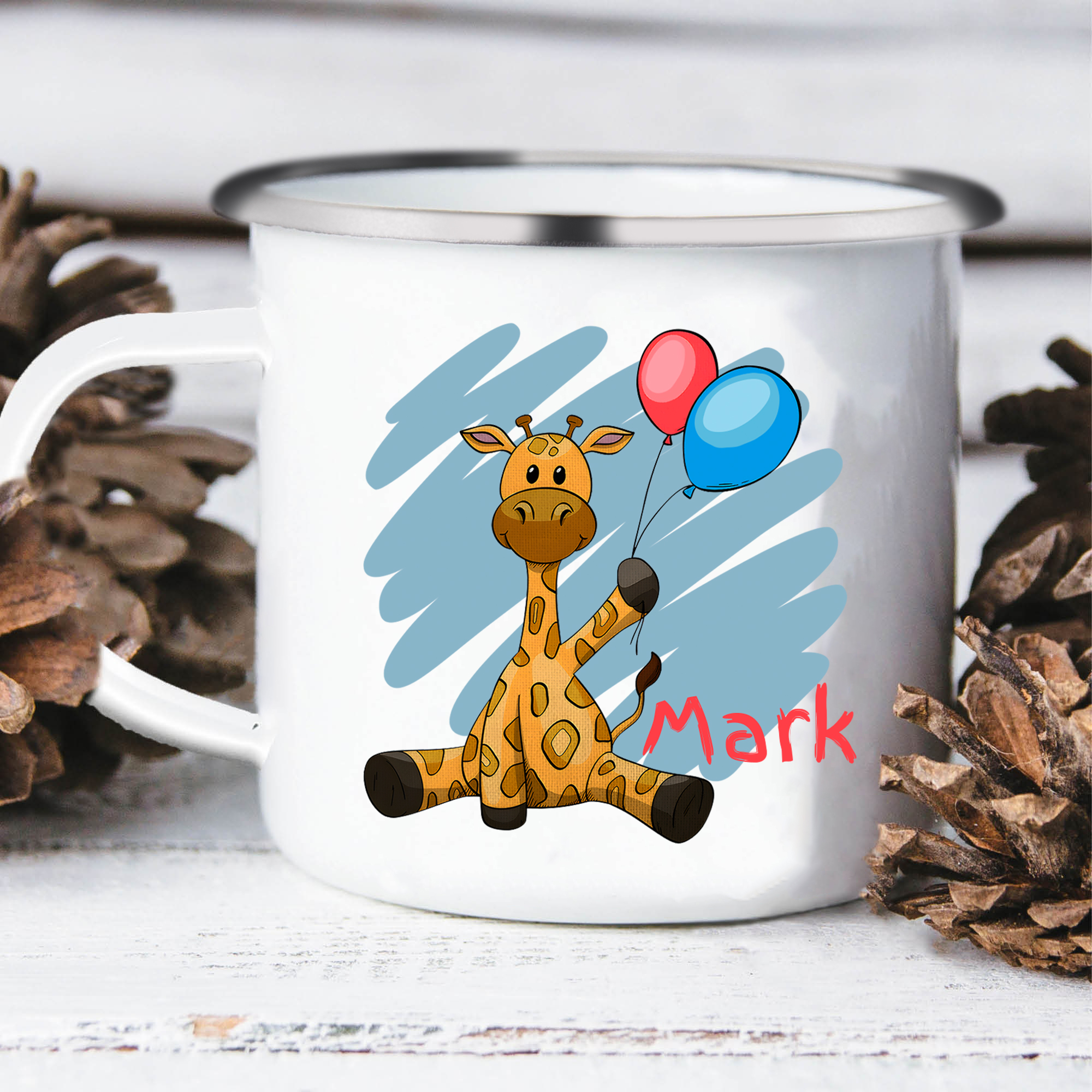 Vuelta al cole-Taza para niños "girafa" con 1 nombre personalizado