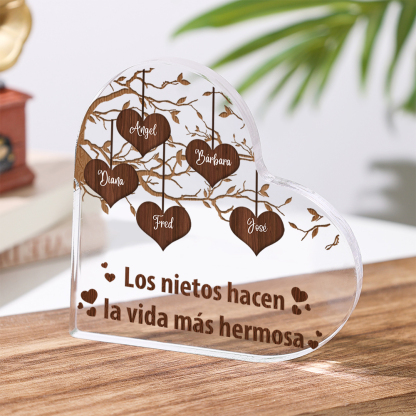 Abuela - Placa de acrílico en forma de corazón árbol de corazoncitos de abuela 1-8 nombres personalizados | Jessemade