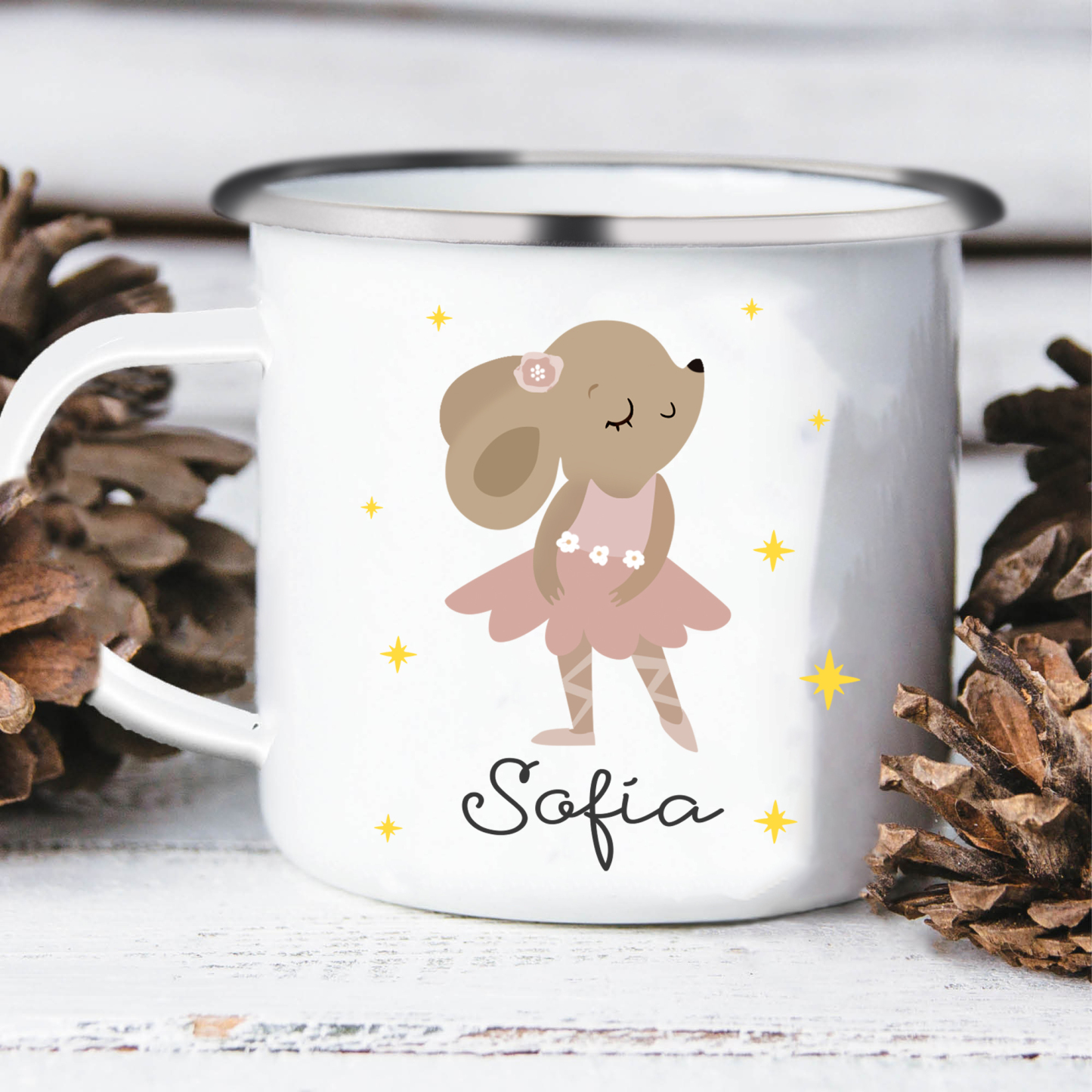 Vuelta al cole-Taza para niños "rata" con 1 nombre personalizado