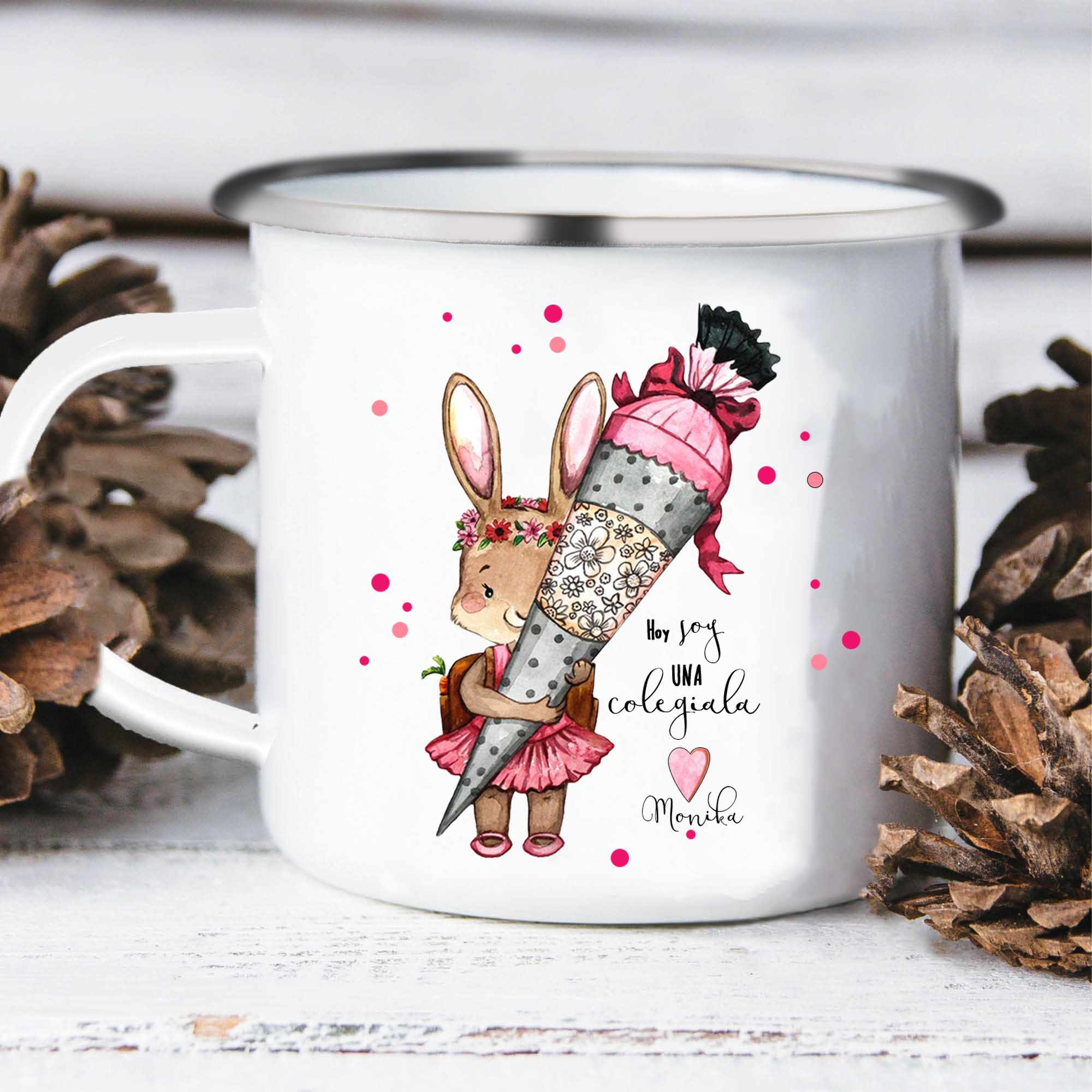 Vuelta al cole-Taza para niños "conejita" con 1 nombre personalizado