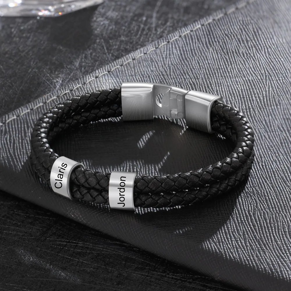 A MI PAPÁ-Pulsera de cuero trenzado 1-7 aros con 1-7 nombres personalizados pulsera de hombre 