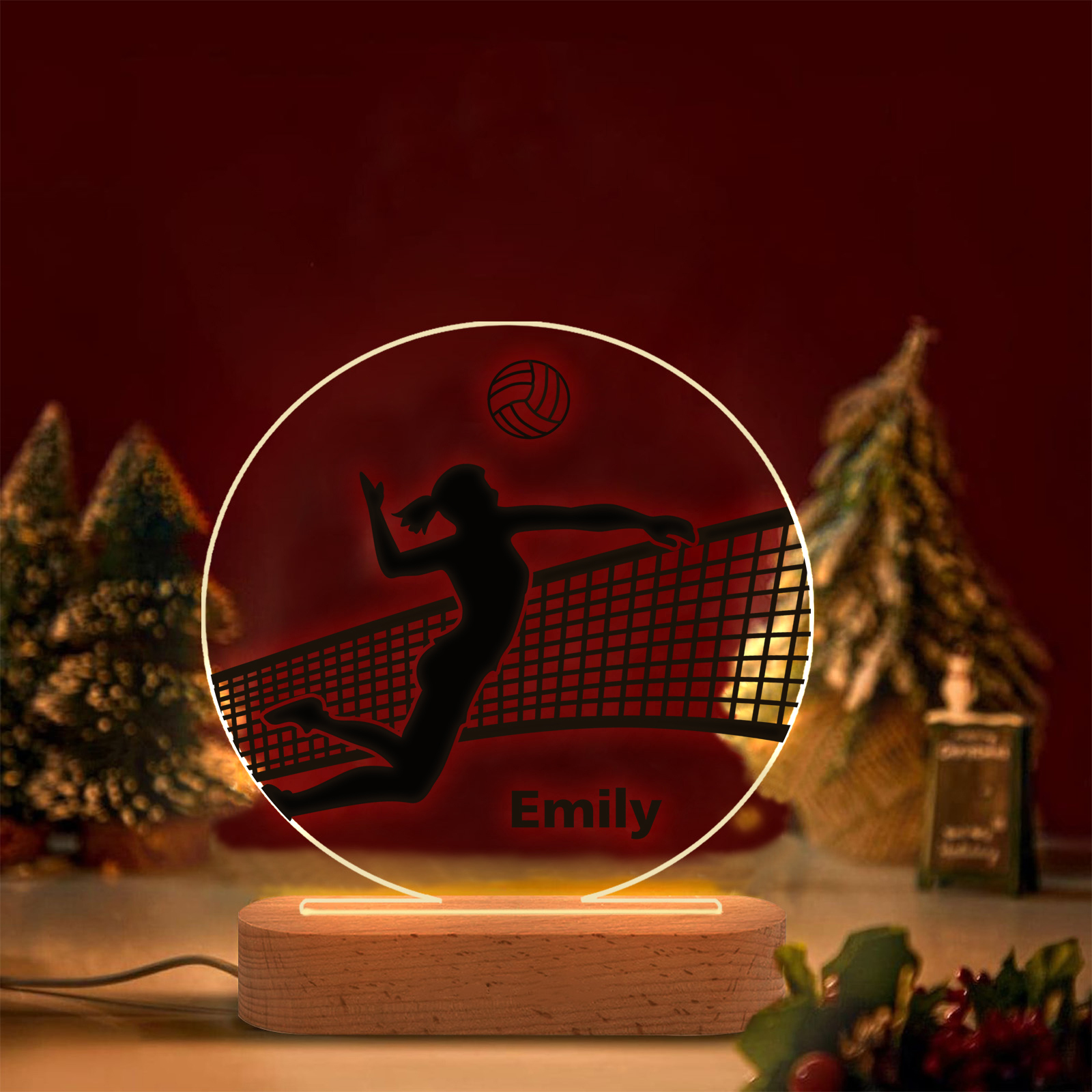 Lámpara Ilusión 3D Luz de Noche LED Silueta de Chica con Voleibol con Nombre Personalizado