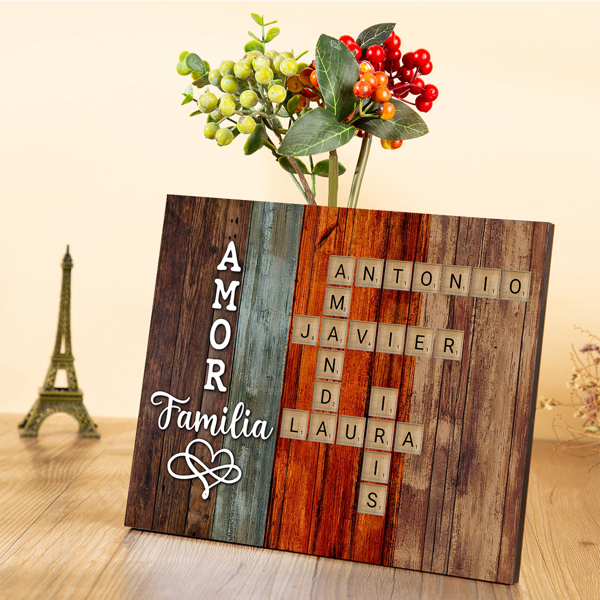 A familia - Lámina crucigrama de 1-12 nombres personalizados marco de madera | Jessemade