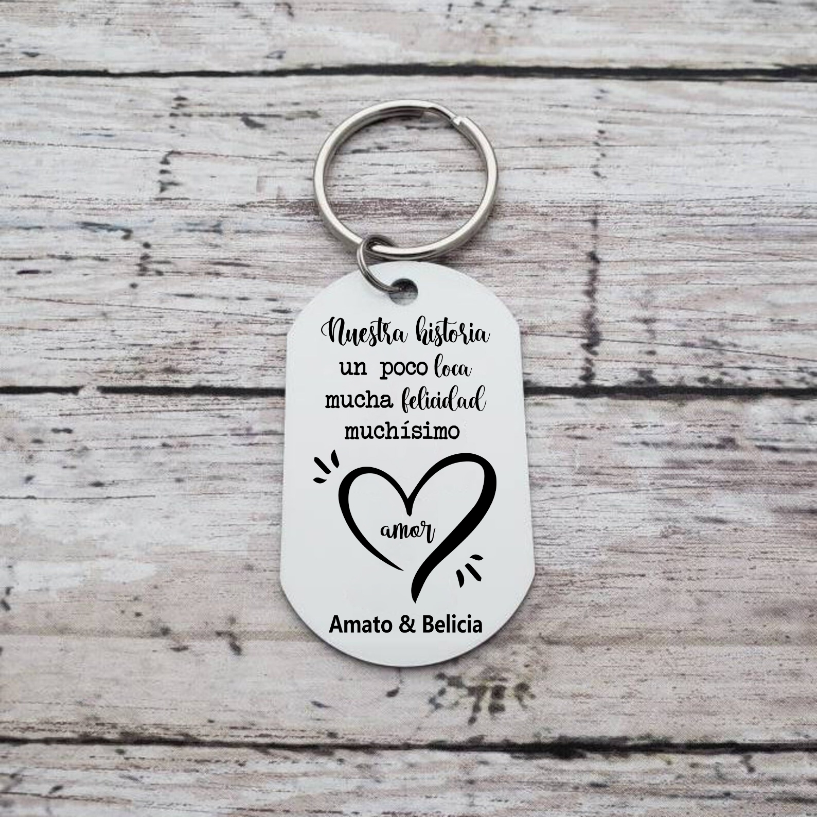 Llavero personalizado con foto y texto para pareja