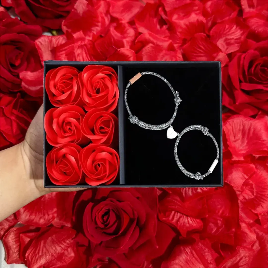 Pulsera compartida de cuerda 2 nombres personalizados para pareja con dije magnético | Jessemade