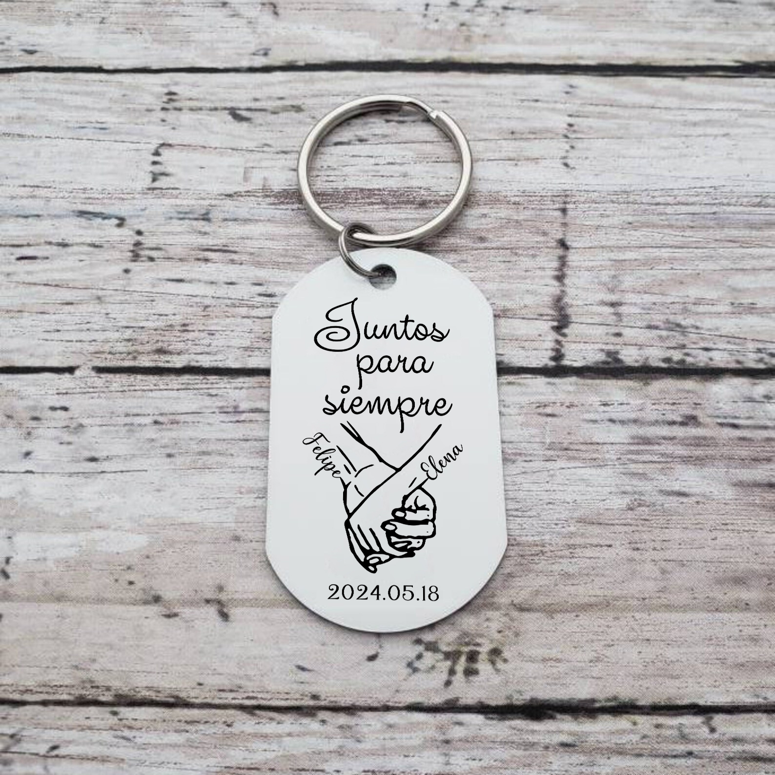 Llavero para pareja mano con mano personalizado con 2 nombres, fecha y foto | Jessemade
