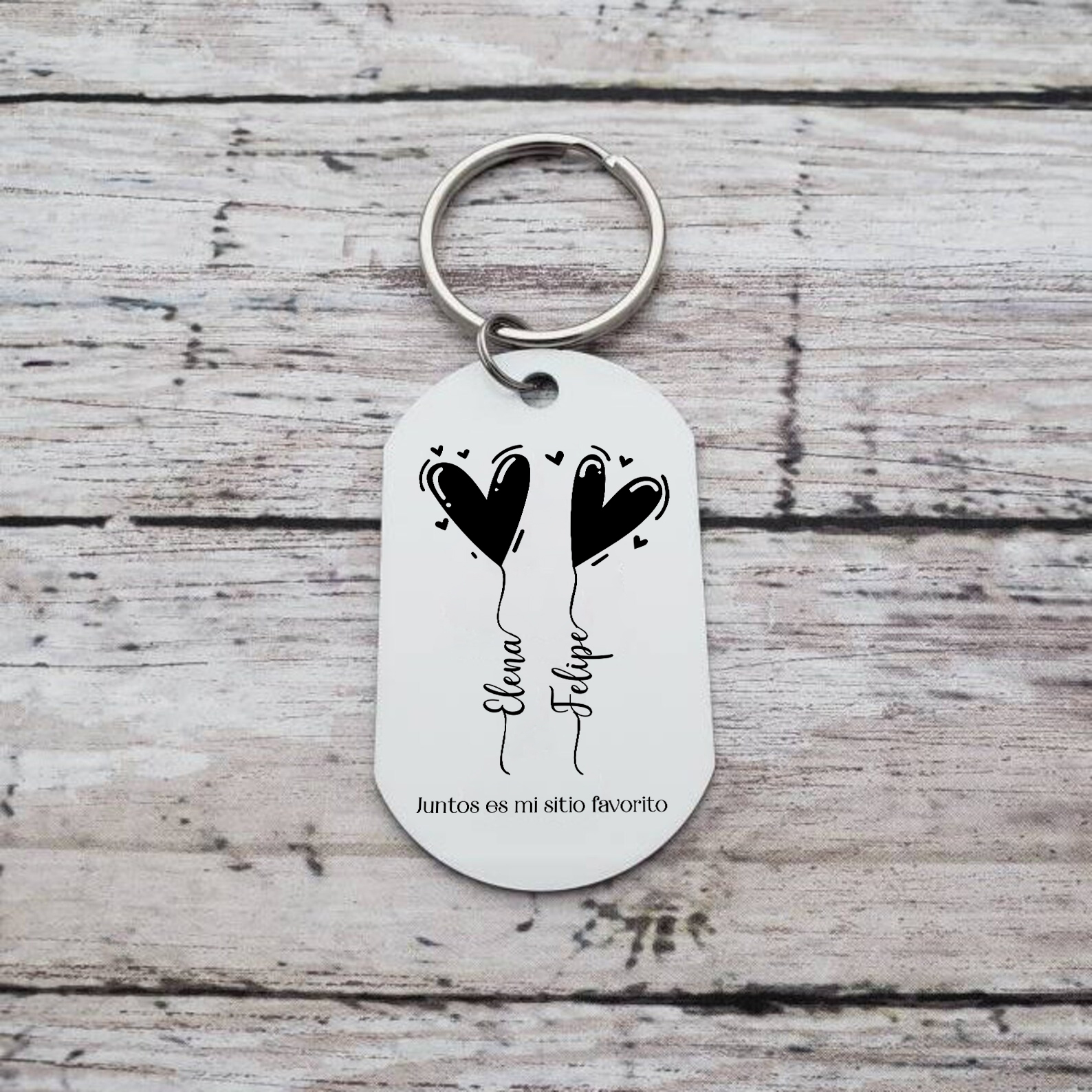 Llavero para pareja dos corazones personalizado con 2 nombres y foto | Jessemade