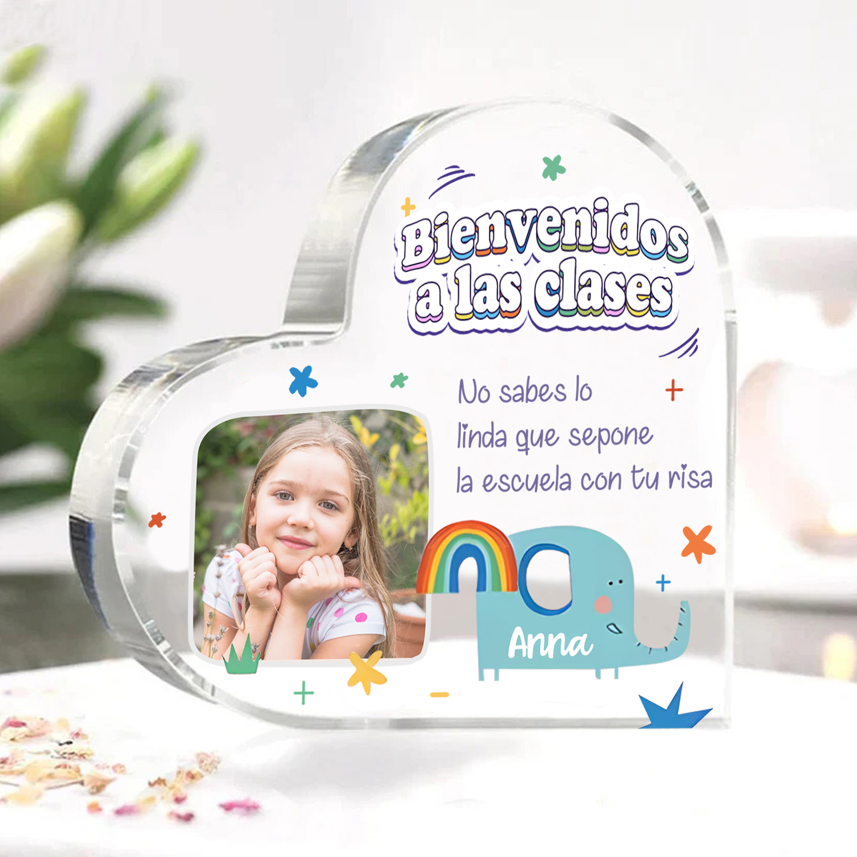 [Copy]Vuelta al cole-Placa de acrílico en forma de corazón con nombre y foto personalizados