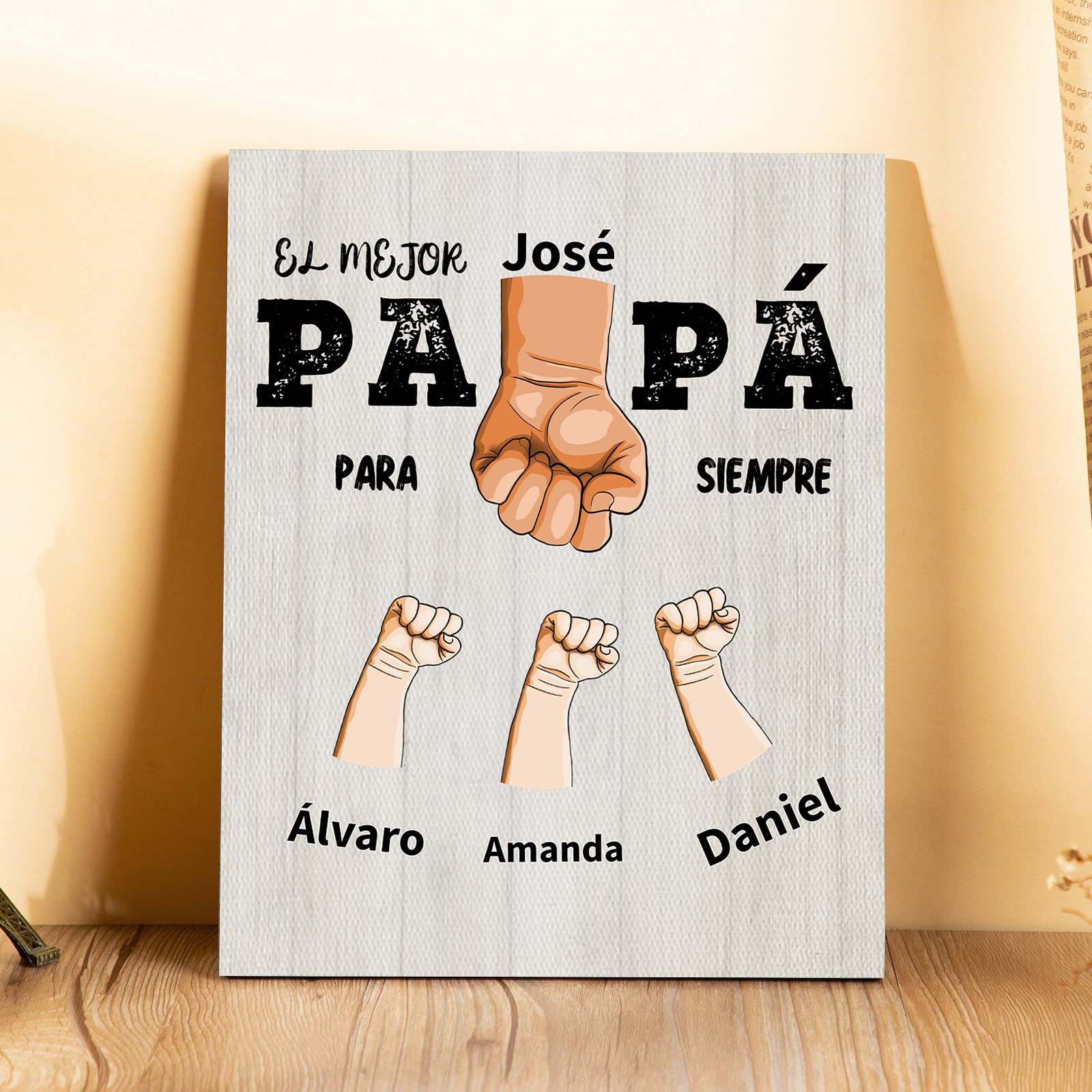 Lámina de Madera Personalizada con 2-12 Nombres | Diseño Puño con Puño | Jessemade ES