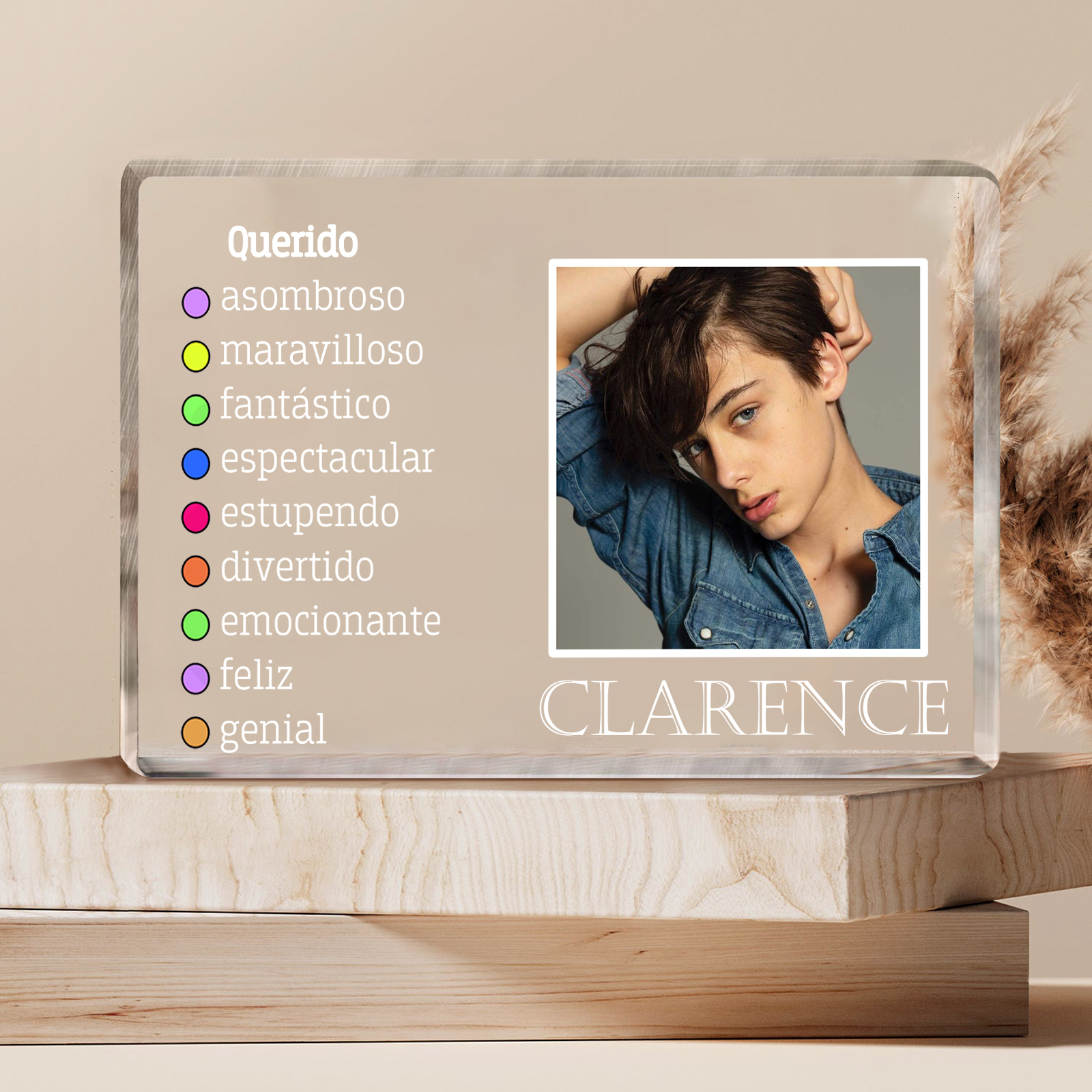 Vuelta al cole-Placa de acrílico en forma de rectángulo con nombre y foto personalizados