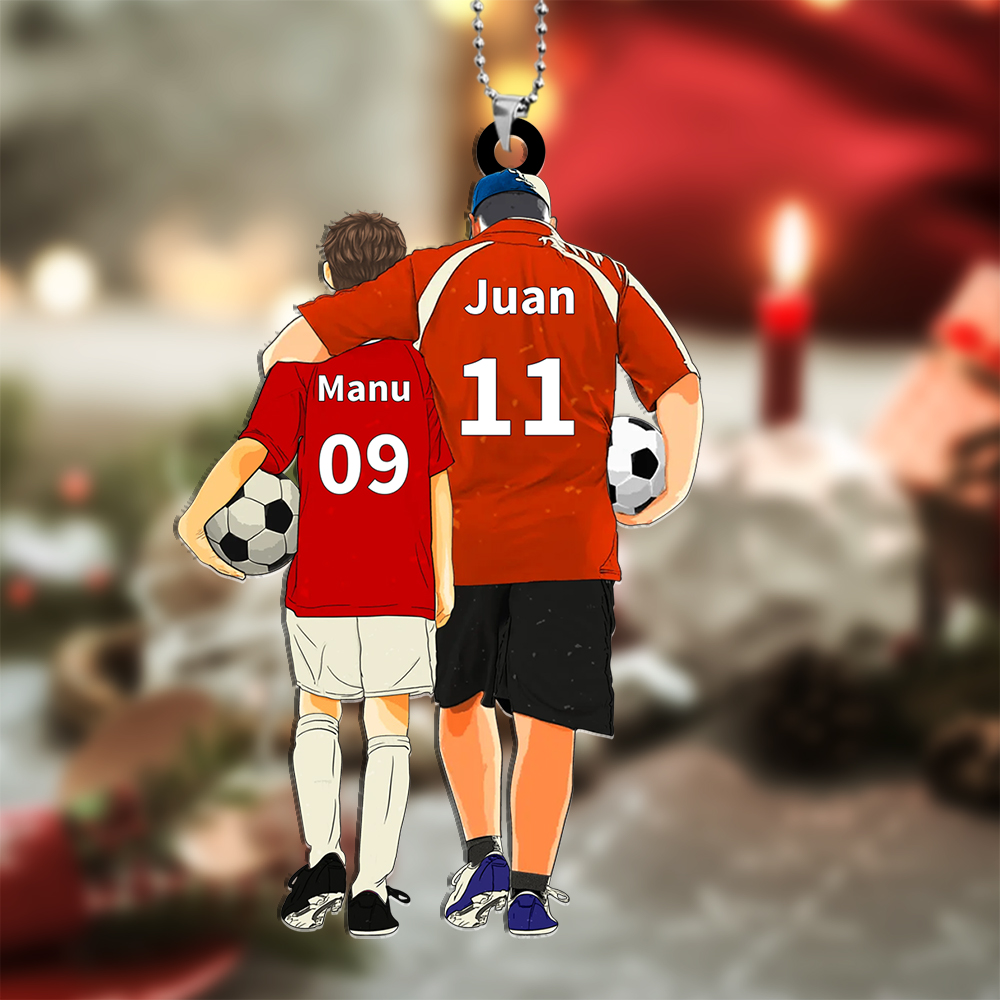 Llavero de acrílico fútbol papá e hijo/hija 2 nombres y ropas personalizados | Jessemade