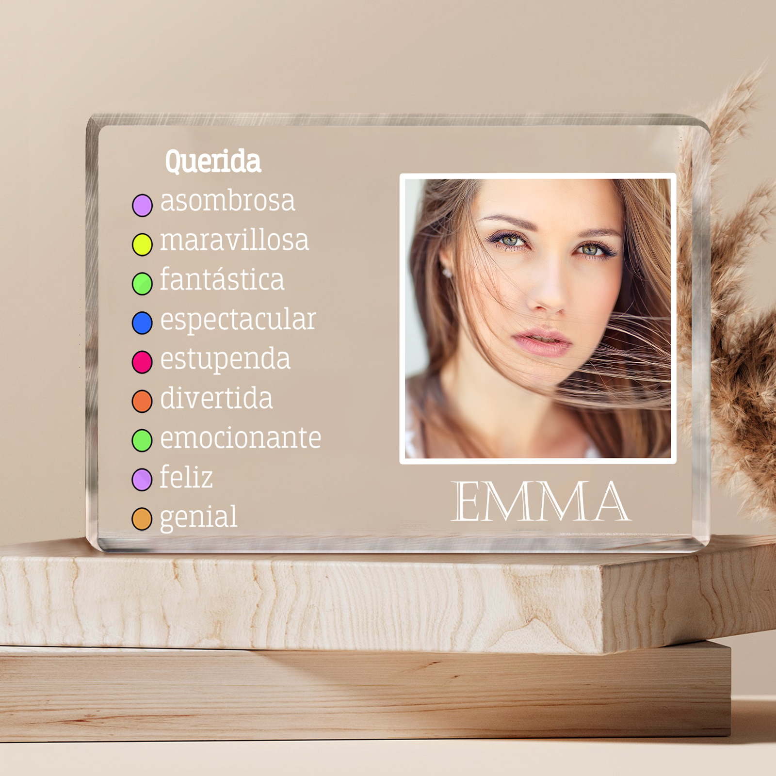 Vuelta al cole-Placa de acrílico en forma de rectángulo con nombre y foto personalizados