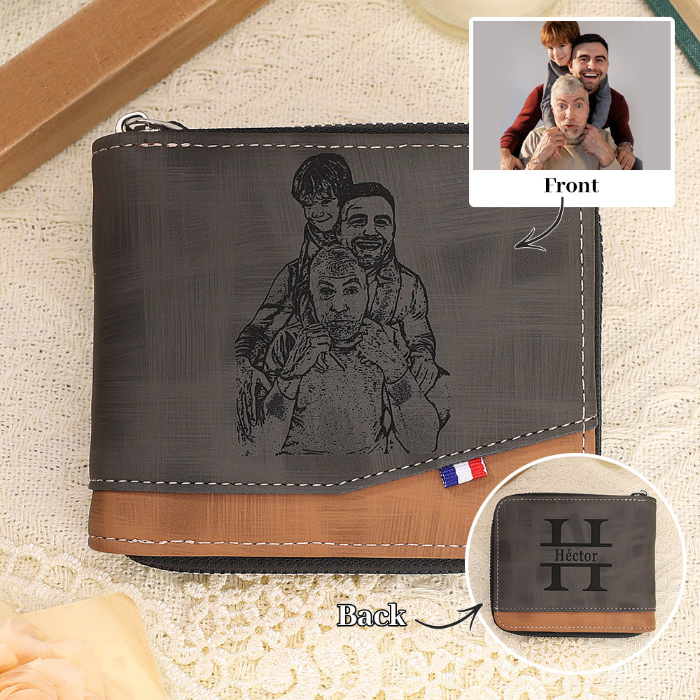 Cartera, billetera personalizada con 1 foto, 1 nombre y 1 letra monedero para hombre | Jessemade
