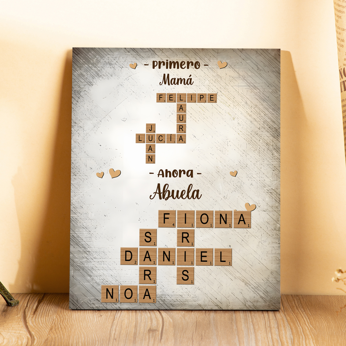 Lámina de Madera "A Mi Abuela" – Personalizada con 1-12 Nombres en Diseño de Crucigrama | Jessemade ES