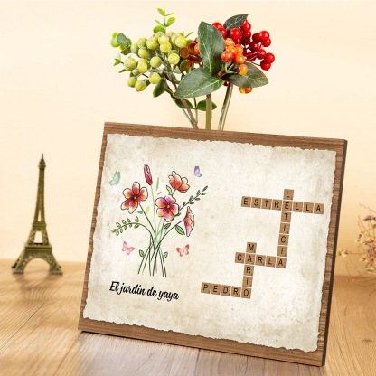 A mi abuela-Lámina crucigrama y flores de nacimiento marco de madera 1-12 nombres personalizados | Jessemade