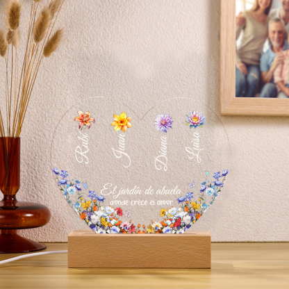 Abuela-Lámpara de corazón "el jardín de abuela" 1-8 nombres y flores de nacimiento personalizados | Jessemade