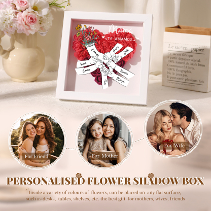 A mi mamá/abuela-Marco de flores de madera mano con mano personalizado con 8 nombres y 1 texto | Jessemade