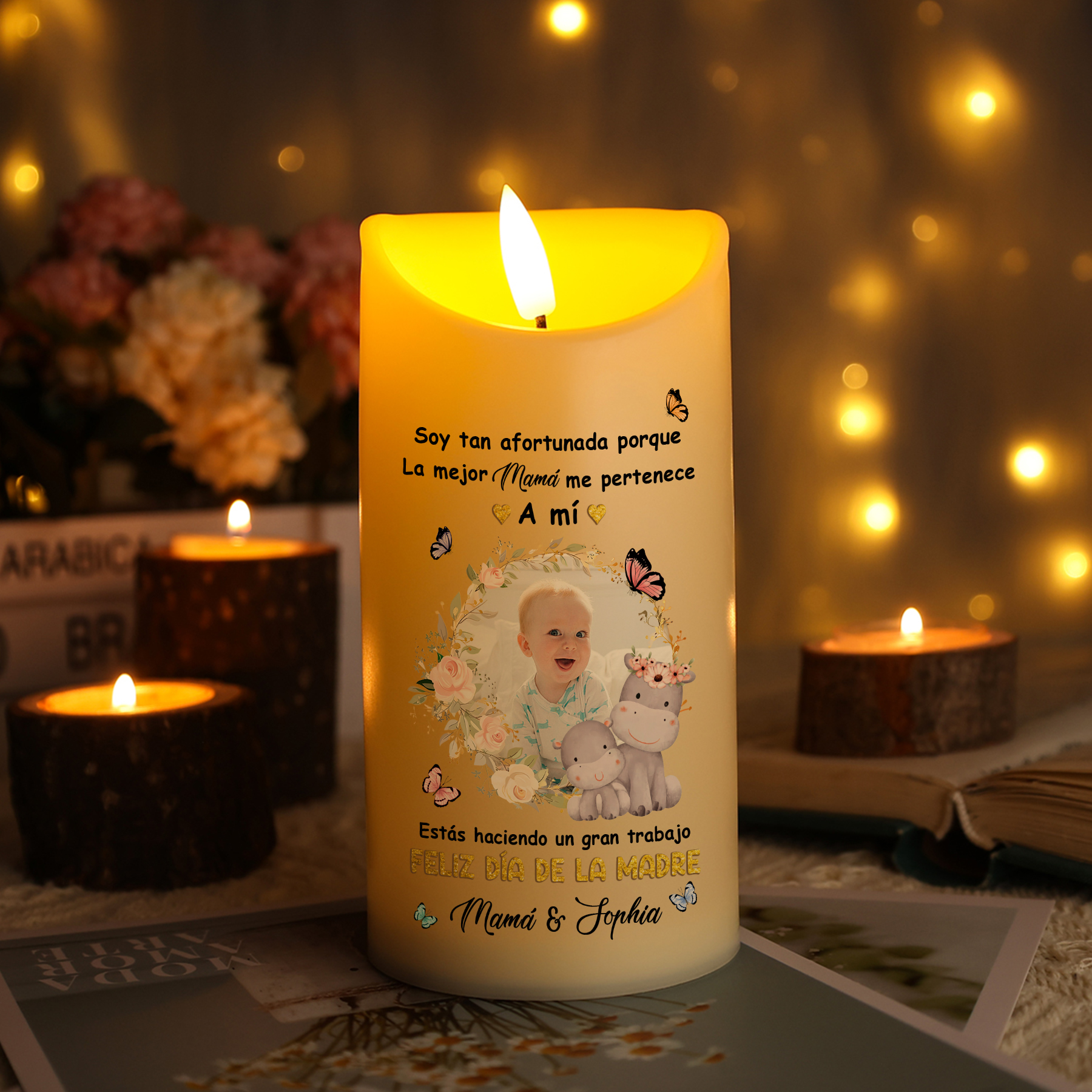 A mi mamá-Vela electrónica madre e hija Feliz Día de la Madre 1 foto y 1 texto personalizada | Jessemade