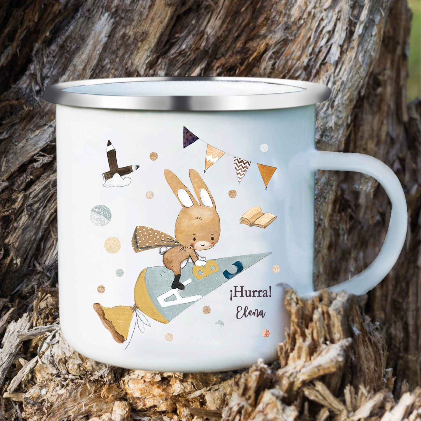 Vuelta al cole-Taza para niños "conejita" con 1 nombre personalizado