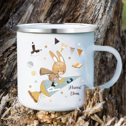 Vuelta al cole-Taza para niños "conejita" con 1 nombre personalizado