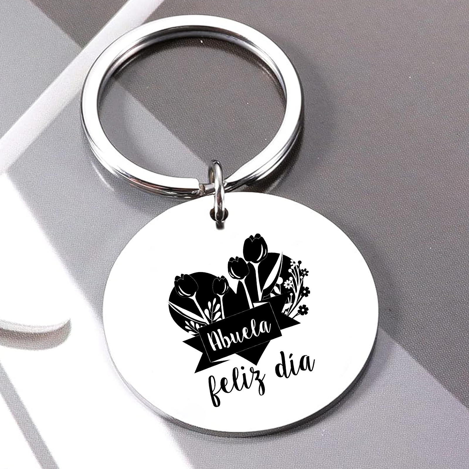 A mi abuela - Llavero de placa redonda "Abuela feliz día"