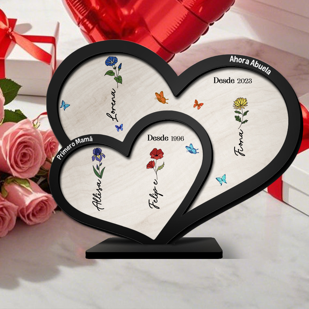 A mi abuela-Decoración de madera corazones entrelazados 2-10 nombres y flores de nacimiento personalizados | Jessemade