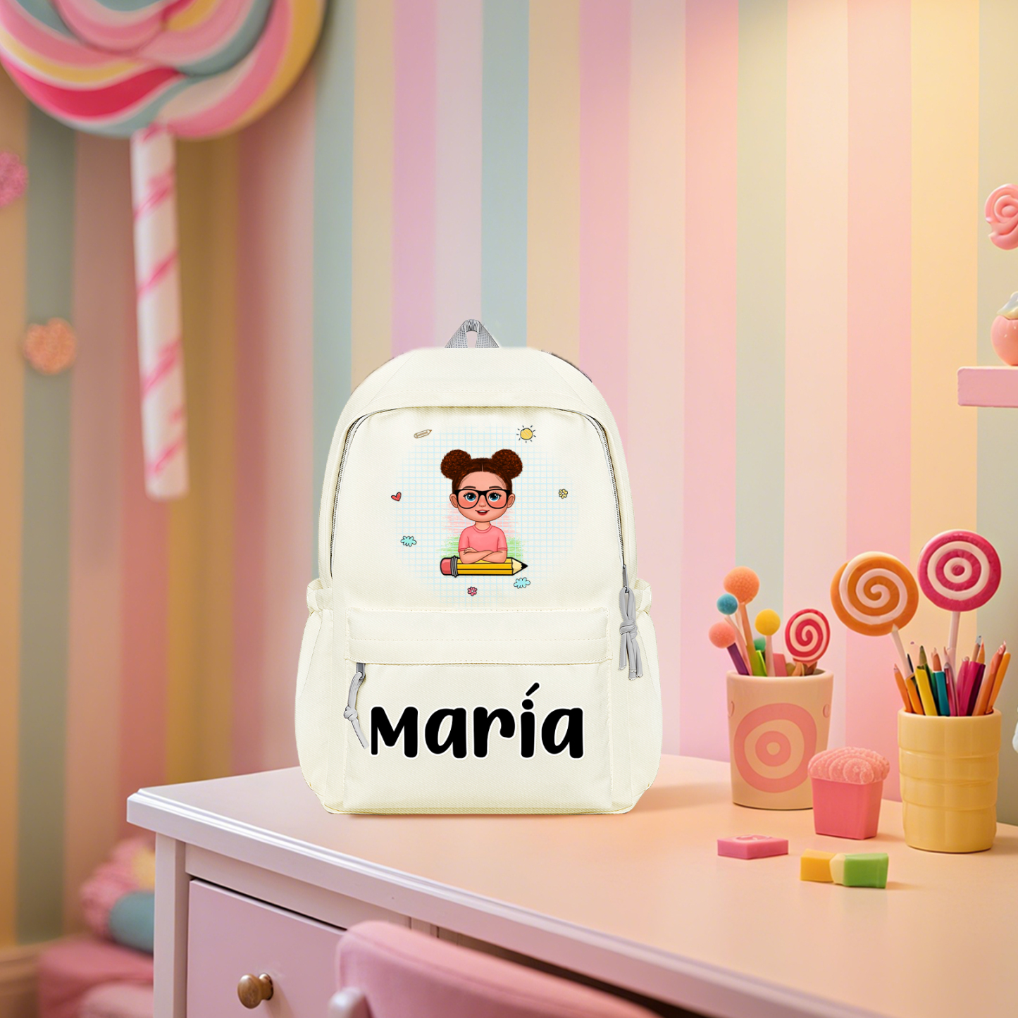 Mochila personalizada con nombre color – Regalo práctico para la vuelta a la escuela